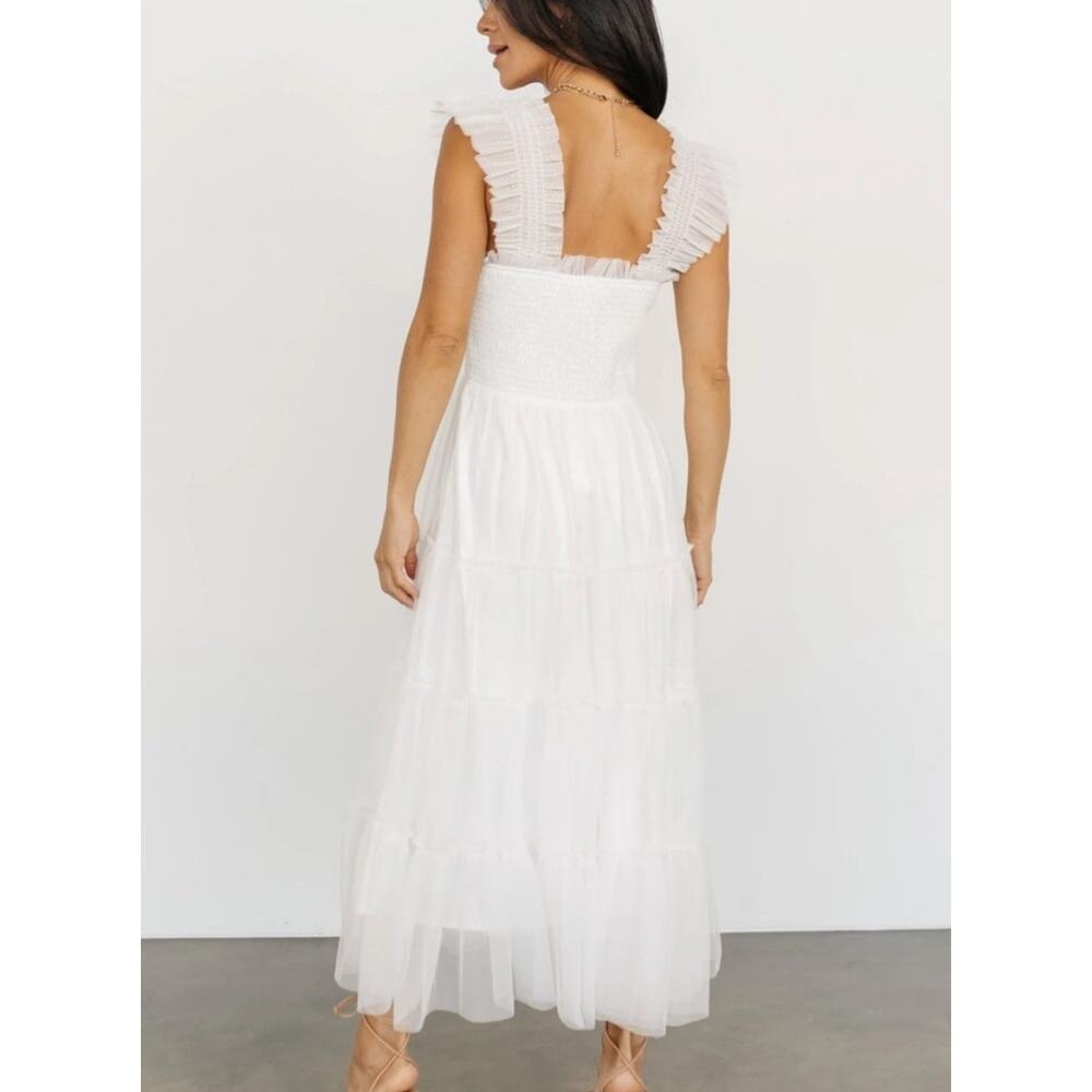 NWT *Baltic Born* Emma Smocked Tulle Tiered Midi Dress | Off White | Size XS - Picture 2 of 9